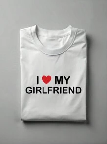 I Heart My Girlfriend Shirt, Couples Valentine Day T-Shirt, Gift Tee For Him, Love Shirt For Men, Gift For Husband Tee, Newly Married Shirt. UA-850 - 白色 - 查看 1