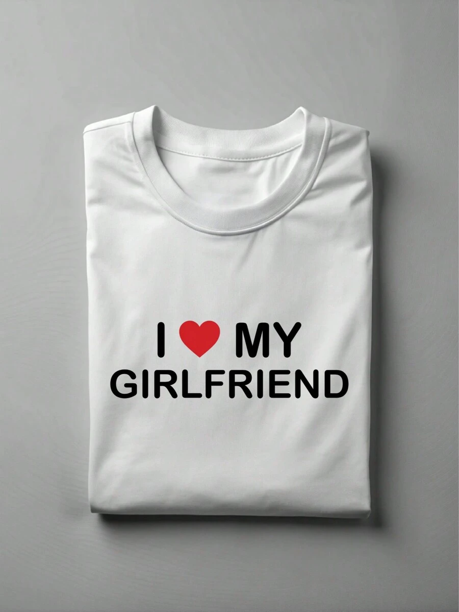 I Heart My Girlfriend Shirt, Couples Valentine Day T-Shirt, Gift Tee For Him, Love Shirt For Men, Gift For Husband Tee, Newly Married Shirt. UA-850 - 白色 - 查看 1
