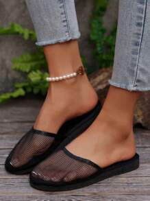 Women's Summer Black Hollow Mesh Closed Toe Flat Sandals, Comfortable & Lightweight - Black - View 5