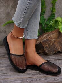 Women's Summer Black Hollow Mesh Closed Toe Flat Sandals, Comfortable & Lightweight - Black - View 2