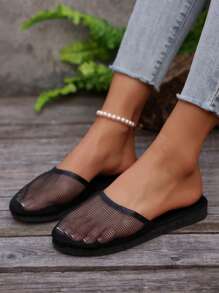 Women's Summer Black Hollow Mesh Closed Toe Flat Sandals, Comfortable & Lightweight - Black - View 4