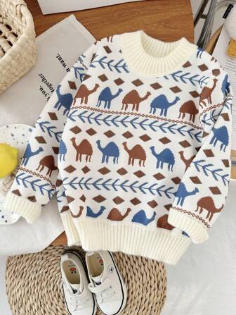 M.Dian xi Barntröja Ny Höst/Vinter Pojkar Barn Stickad Förtjockad Tecknad Björn Mönster Rund Hals Lös Pullover Toppar För Ytterkläder