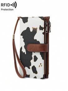 MIYIN Vintage Women's Multifunctional Large Capacity Trifold RFID Blocking Credit Card Wallet, Can Hold Credit Cards/ID/Coins/Cash/Receipts, Women's Dual Zipper Clutch Purse, Birthday/Anniversary Gift, Cow Print Wallet, Long Wallet, Wristlet - Beige - View 3