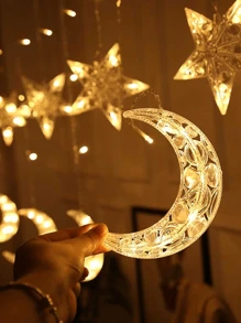 1pc 115 LED 4*0.8m USB 8 Modes Acrylic Hollowed-Out Star & Moon Curtain Lights For Wedding, Engagement, Home, Garden, Holidays, Festival