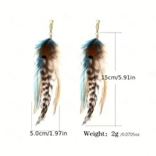 2pcs Colorful Natural Feather Long Earrings For Women - Turquoise - View 6