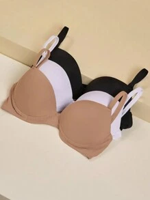 Kit 3 Bra With Basic Cup Premium Lingerie Support Comfortable Bra Adjustable Strap Smooth - 彩色 - 查看 1