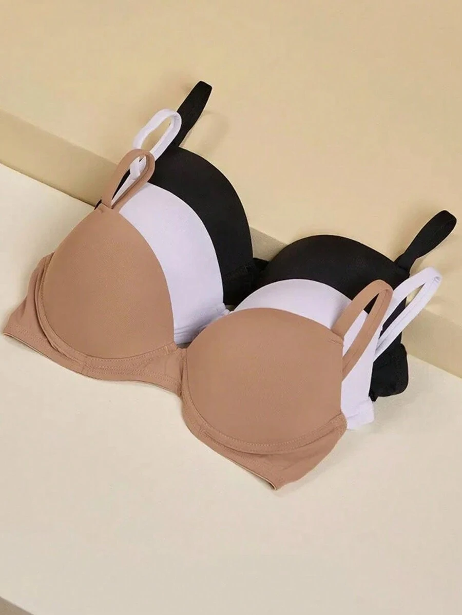 Kit 3 Bra With Basic Cup Premium Lingerie Support Comfortable Bra Adjustable Strap Smooth - 彩色 - 查看 1