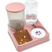 Automatic Cat Feeder Water Dispensing Set, 2-In-1 Tiltable Automatic Feeder And Water Dispenser Gravity Feeder And Water Bowl