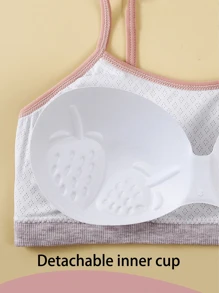 Teen Girls Underwear Full Cup No Steel Rim Strapless Bra, Cute Strawberry Embroidery Pattern, Detachable Inner Cup, Thick And Warm, Comfortable, Suitable For Autumn And Winter