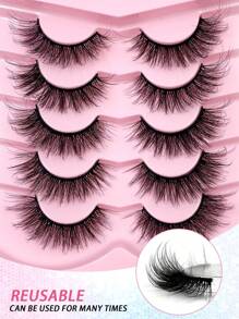 ENCHUW 5 对柔软长浓密睫毛戏剧性蓬松睫毛纤细交叉睫毛睫毛化妆延长假睫毛 - 黑色 - 查看 5