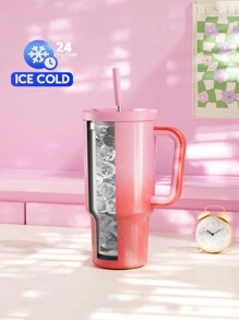 Vaso de 30oz con asa, botella de agua con aislamiento al vacío, vaso aislado, tapa y pajita a prueba de fugas, taza de café de acero inoxidable, mantiene las bebidas frías hasta 24 horas o calientes hasta 10 horas, ideal para agua, té helado, café, batidos y talla grande.