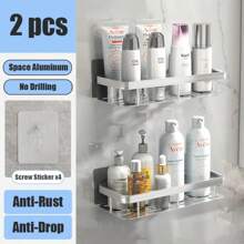 Étagère de salle de bain, rangement de maquillage, support de shampoing en alliage d'aluminium, étagère de douche, accessoires de salle de bain, étagère murale sans perçage - Argent 2Square - Voir 1