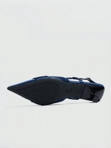 Sandal Wanita Model Slingback Serbaguna dan Elegan dengan Hak Rendah Model Kitten Fell Warna Biru Baru, Bahan Nyaman, dan Ujung Lancip. - Biru - View 5