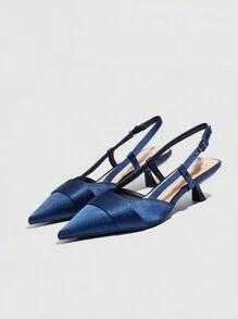 Sandal Wanita Model Slingback Serbaguna dan Elegan dengan Hak Rendah Model Kitten Fell Warna Biru Baru, Bahan Nyaman, dan Ujung Lancip. - Biru - View 6