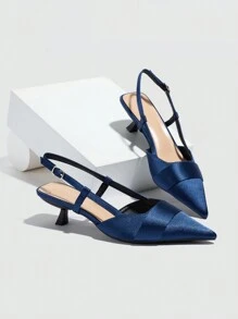 Sandal Wanita Model Slingback Serbaguna dan Elegan dengan Hak Rendah Model Kitten Fell Warna Biru Baru, Bahan Nyaman, dan Ujung Lancip. - Biru - View 7