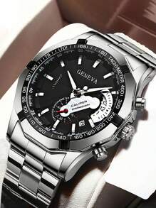 Montre à quartz pour hommes avec grand cadran et bracelet en acier, pour usage professionnel et décontracté