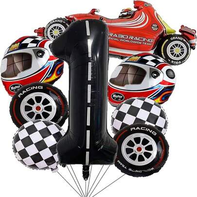 40-Inch Black And White Striped Racing Car Pattern, Tire, Grid Design, Number Balloon For Birthday Party Decor
