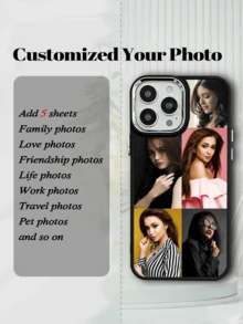 1pc Customizable Artistic English Photo Electroplated High-Quality Phone Case, Compatible With Iphone 7/8/X/11/12/13/14/15/16 Series, With Various Life, Family, Landscape, Couple, Wedding Photo Designs