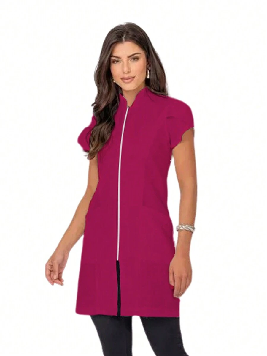 Women's Fitted Zipper Beautician Tulip Lab Coat - 查看 1