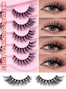 5对 Enchuw 浓密卷翘仿貂毛假睫毛，蓬松卷翘睫毛