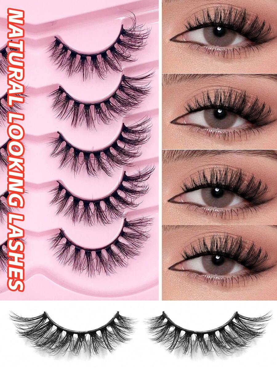 5对 Enchuw 浓密卷翘仿貂毛假睫毛，蓬松卷翘睫毛