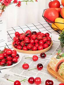 10/30/50 Peças Simulação de Cereja de Fruta, Decoração de Cereja de Fruta Realista, Adequado para Decoração de Mesa de Casa, Decoração de Festa de Frutas de Cozinha, Acessórios de Decoração de Bolo de Festa de Aniversário, Decoração de Cenário de Casamento, Falso Sundae e Cupcakes