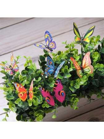 10pcs Colorful Butterfly Stakes, 3D Artificial Butterfly Decor, Garden & Patio Decor, Random Pattern
