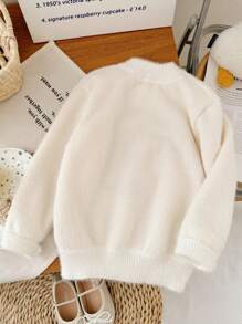 M.Dian xi 2025 Young Girl Cartoon Sweater Top, Girls Round Neck Thermal Lined Thick Faux Cashmere Knit Pullover