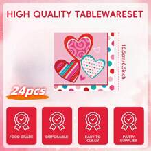 24pcs Pink Paper Plates, Cups, Napkins, Valentine's Day Party Tableware Set, Heart Shaped Plates, Disposable Cake & Dessert Plates, Suitable For Wedding, Engagement, Anniversary, Daily Meals, Birthday, Holiday, Picnic, School, Office, Home Use - Black - View 17