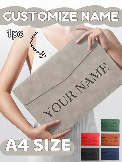 1pc Custom Engraved A4 Folder - Magnetic Closure, Waterproof Faux Leather Large Capacity Document Bag, Suitable For Business And Office Organizing, Ideal Exam And Storage Tool Personalized, Colorful, Cute, Cartoon, Kawaii, Custom, Personalized, Customized, Workers, Clients, Students, For Business/Work/Office, For School, School Supplies, Back To School