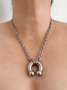 1pc Fashionable Personalized Silver-Tone Twisted Chain Nose Clip Pendant Necklace For Women, Suitable For Parties Or Daily Wear - Silver - View 8