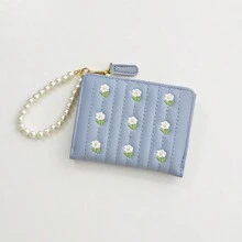 Carteira Feminina Simples de Dobra Dupla Estilosa e Fofa, com Bordado, Compartimento para Moedas e Cartões, Atacado Dia dos Namorados para Mulheres, Carteira, Bolsa, Carteira Pequena