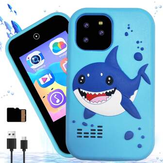 儿童玩具智能手机，适合 3-12 岁男孩和女孩的圣诞节生日礼物，带音乐播放器的仿真玩具触摸屏手机，双摄像头益智游戏，生日，儿童旅行活动