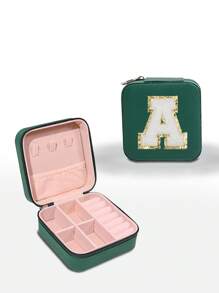 1pc Customizable Alphabet Jewelry Box Portable Jewelry Travel Storage Bag Mini Pearl Jewelry Box Bridesmaid Gift Box Compact Jewelry Box Earring Necklace Ring Jewelry Storage PU Leather Jewelry Box Creative Portable Jewelry Box Earring Gift Box Valentine's Day Gift Mother's Day Gift Halloween Gift Christmas Gift Bathroom Accessories Back To School