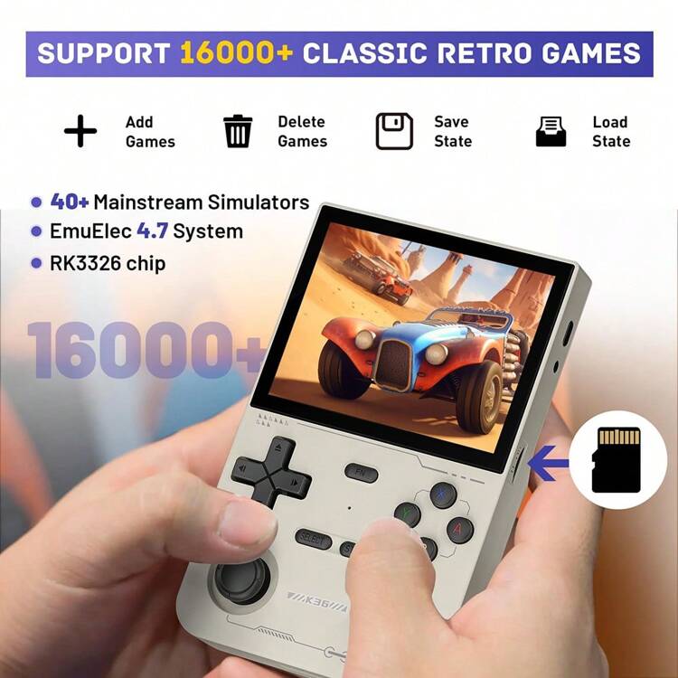 K36 Handheld Retro Game Console With 9000+Games,Mini Retro Game Console With 64GB/128G TF Card,Portable Gaming Console,3.5 Inch IPS Screen - Light Grey - View 3