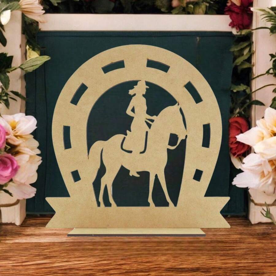 10 Centros de Mesa Vaquera y Herradura hacia abajo de 25 cm de alto en Madera MDF, Ideal Para Fiestas Tematicas de Vaqueros