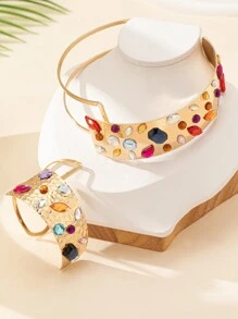 1 conjunto de joias de colar e pulseira de strass exageradas retrô, para festa de casamento