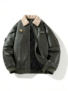 Men's Vintage Bomber Jacket, Casual Lapel Pie Overcome, Zip-Up Long-Sleeved Warm Jacket, Suitable For Autumn And Winter Outdoor Wear