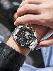Montre à quartz pour hommes avec grand cadran et bracelet en acier, pour usage professionnel et décontracté