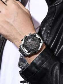 Montre à quartz pour hommes avec grand cadran et bracelet en acier, pour usage professionnel et décontracté