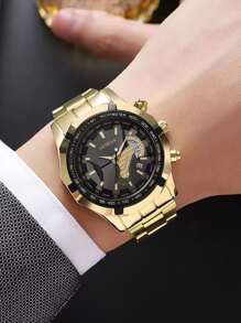Montre à quartz pour hommes avec grand cadran et bracelet en acier, pour usage professionnel et décontracté