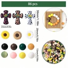34/86 piezas Set de cuentas de silicona multicolor con formas de margarita, girasol y cruz, manualidades de joyería DIY para hacer llaveros, pulseras, collares, bolígrafos con cuentas
