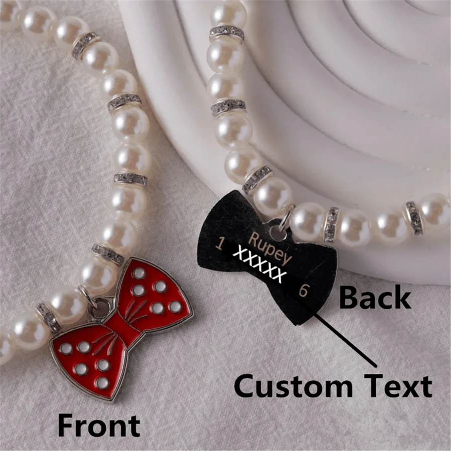 Customized Elegant Faux Pearl Pet Necklace, Personalize With Your Pet's Name, Unique And Adorable Pet Necklace For Cats And Dogs