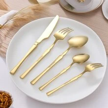 20/30件优雅金色餐具套装，适合家庭聚会、学校用品 - 金色 - 查看 5