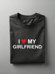 I Heart My Girlfriend Shirt, Couples Valentine Day T-Shirt, Gift Tee For Him, Love Shirt For Men, Gift For Husband Tee, Newly Married Shirt. UA-850 - 黑色 - 查看 1