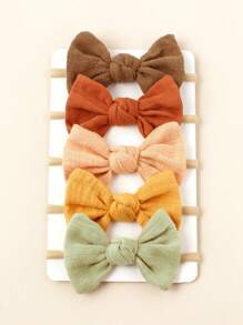 5 Peças Faixa de Cabeça Elástica Fina e Sem Costura para Bebê e Criança, Estilo Boêmio Fofo, Tecido Macio, Feita à Mão, Colorida, em Formato de Laço de Doce - Multicolorido - Visão 15