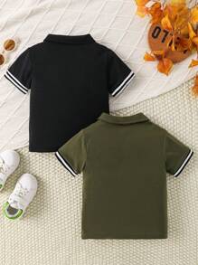 2 stuks/set peuterjongens zomer militair groen, zwart, wit korte mouwen poloshirts, casual sportvakantie poloshirts