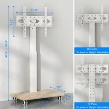Rfiver Rfiver Rolling TV Stand For 32 To 70 Inch TVs, Modern Portable Corner TV Stand With Upgraded Wheels, 9 Levels Of Height & ±30° Swivel Adjustable Mobile TV Stand For Bedroom, Corner, Small Dorm, White