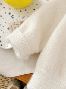 M.Dian xi 2025 Young Girl Cartoon Sweater Top, Girls Round Neck Thermal Lined Thick Faux Cashmere Knit Pullover
