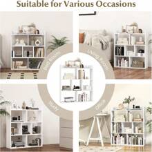 OYAJIA ✨4-Tier Modern 7 Cube Bookshelf - Sturdy Wooden Freestanding Bookcase With Open Shelves | Multi-Functional Display Storage Unit For Living Room, Bedroom, Office | Space-Saving White Shelving (Easy Assembly)